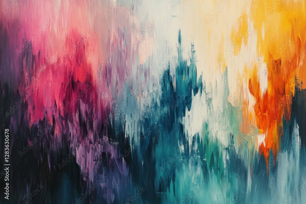 Poster vibrant hues and textured strokes in abstract art piece. close-up detail of intricate patterns for c