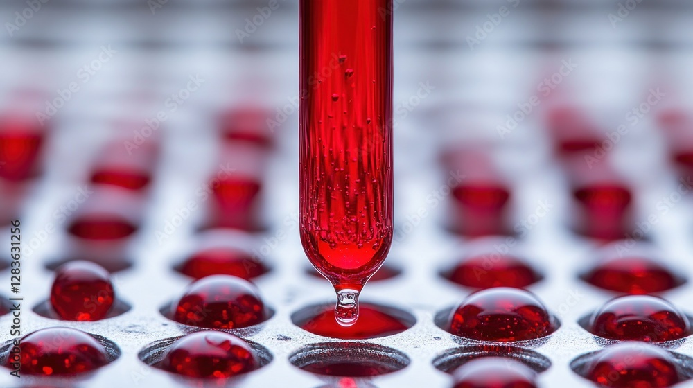 Poster close-up image displaying a blood sample being analyzed in a laboratory