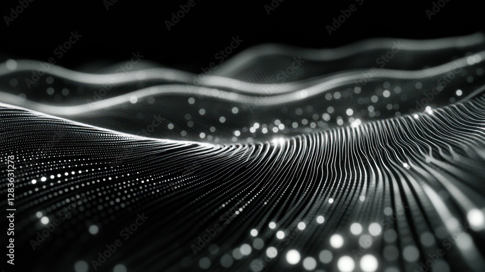 Poster abstract particle wave background with glowing light effects and depth