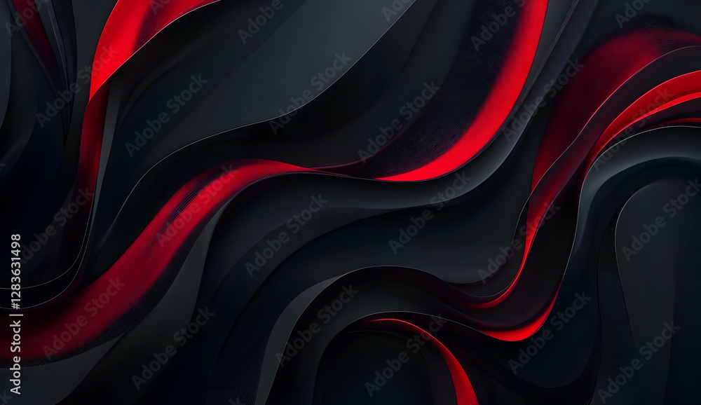 Poster black and red abstract background with wavy ribbon shapes vector presentation design template for co