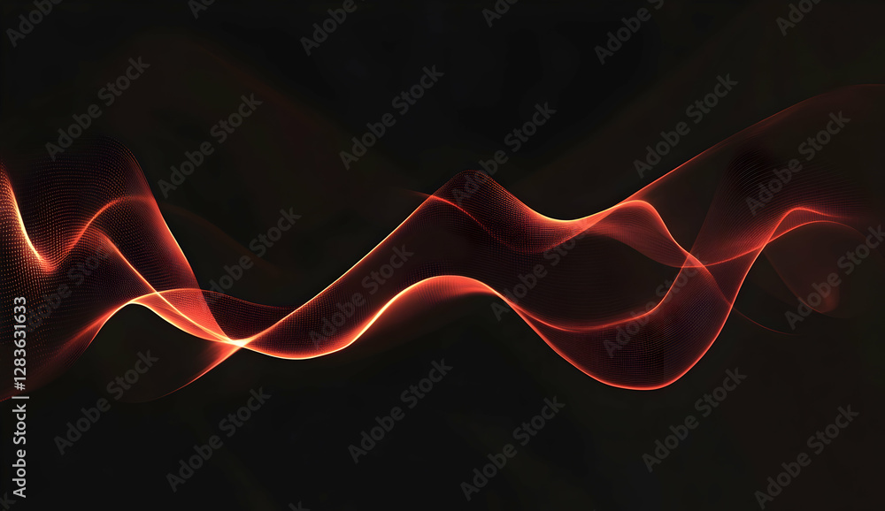 Poster black background with red waves, a simple vector graphic, an elegant design with simple lines, high 