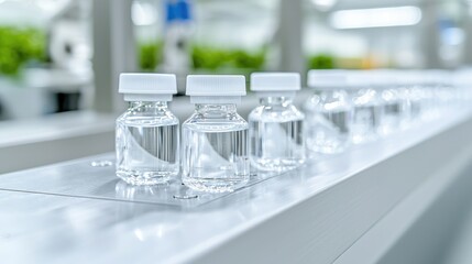 Lab samples on conveyor, plant research background