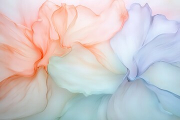 Pastel Abstract Floral Artwork: Peach, Blue, and White Flowing Shapes