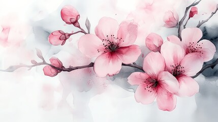 Delicate pink blossoms with soft watercolor effects, evoking tranquility and beauty.