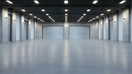 Obraz premium Modern industrial garage interior with large doors