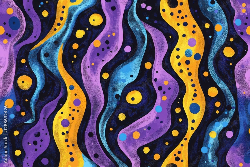 Poster seamless vibrant designs featuring colorful organic shapes, unique squiggles, and textured patterns 