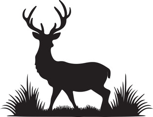 Deer Wild deer. Deer antlers shilhouette. Vintage wildlife logo. shilhouette of deer with big horn. A Deer shilhouette Illustration vector .