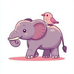 Fototapeta premium Adorable Cartoon Elephant and Bird Illustration Cute Animal Friendship Clipart Childrens Book Design