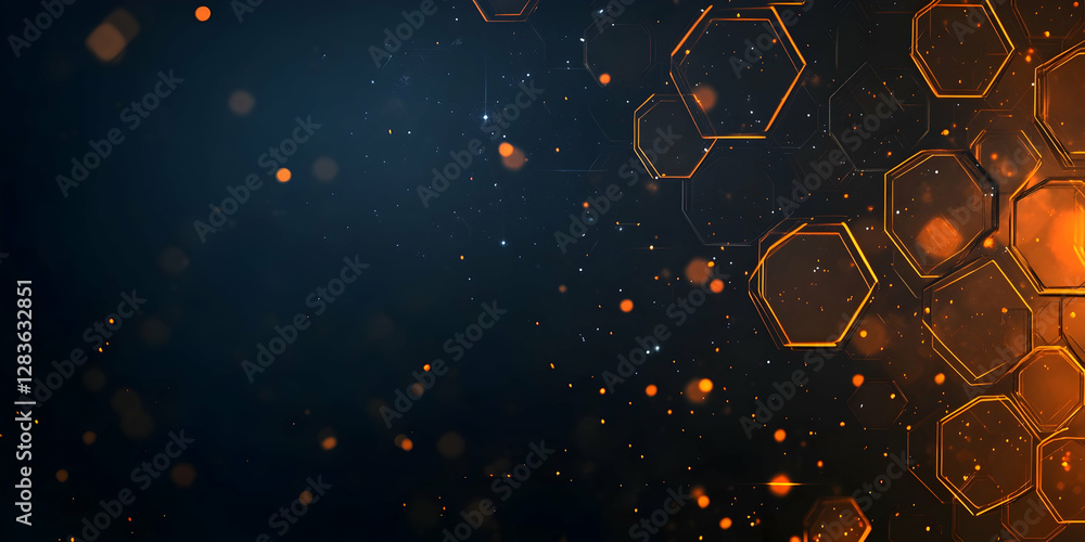 Canvas Prints abstract background with glowing hexagons, in a black and blue color scheme