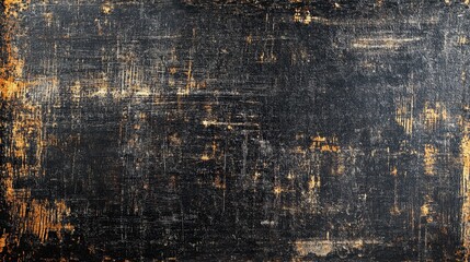 Obraz premium Abstract Grunge Texture: A captivating close-up showcases a richly textured surface of abstract grunge, featuring layers of dark and aged paint with subtle hints of gold and sepia tones.