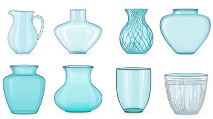 Collection of Elegant Light Blue Glassware: Pitchers, Vases, and Cups