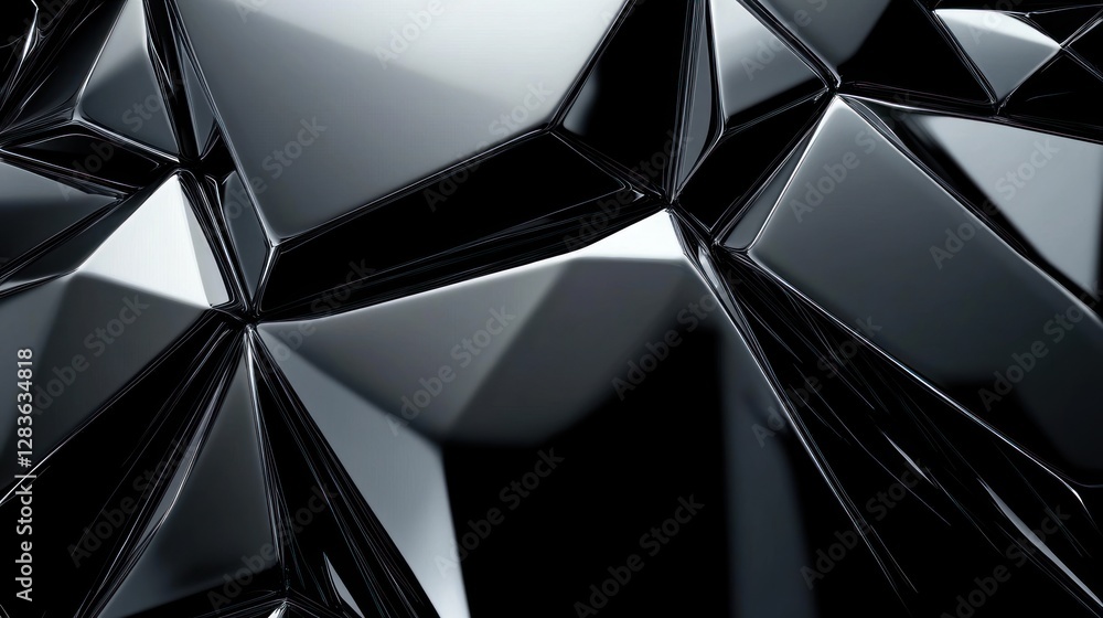 Poster abstract faceted dark metal surface with sharp edges and reflections