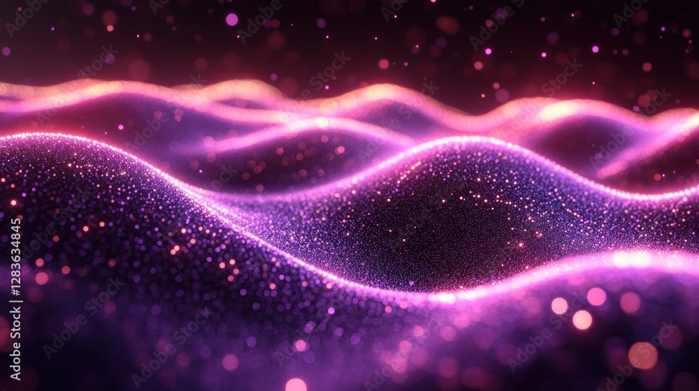 Poster abstract glowing particle waves with a vibrant and dynamic movement