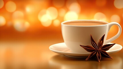 Warm Aromatic Cup of Coffee with Star Anise