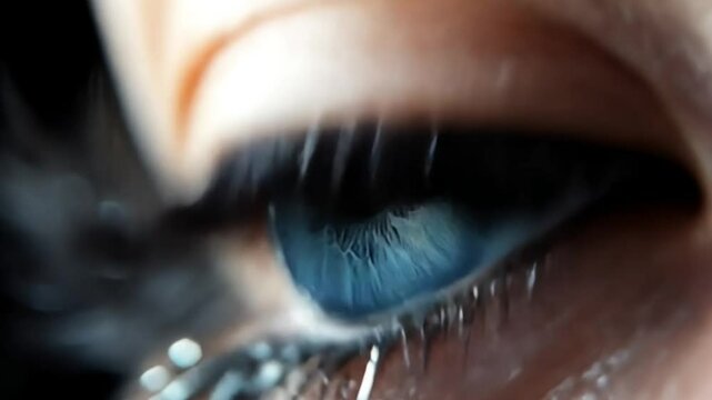 Close-up view of elegantly styled eye with dramatic lashes and striking eyeliner on a model in a fashion setting
