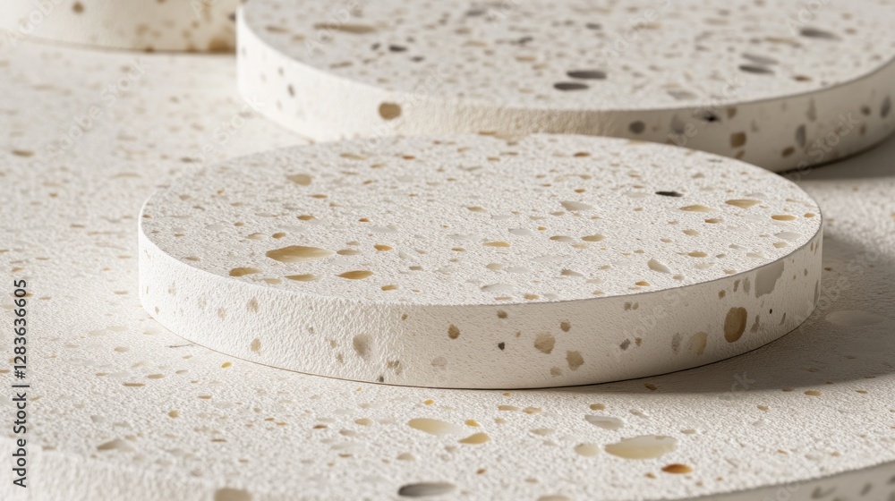 Poster elegant terrazzo round platforms displaying modern surface design