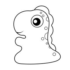 Cute Cartoon Dinosaur Outline Vector Illustration. The dinosaur has a rounded head, a large expressive eye, and a friendly smile. The minimalist line art style makes it perfect for coloring books.