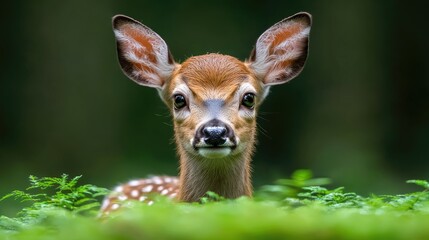 Forest fawn looking directly at camera