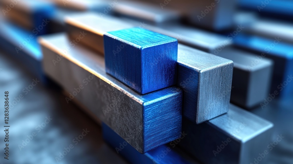 Poster abstract metallic blocks arrangement symbolizing structure and connection