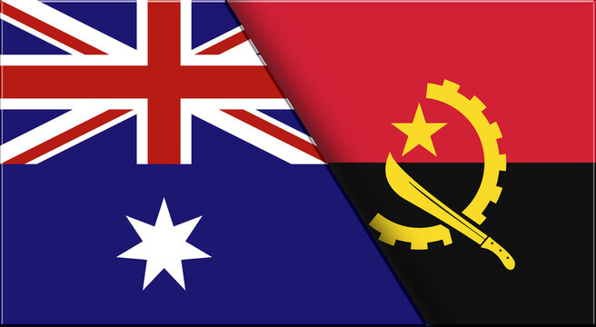 Flags of Australia and Angola. Australian and Angolan National flags on Fabric