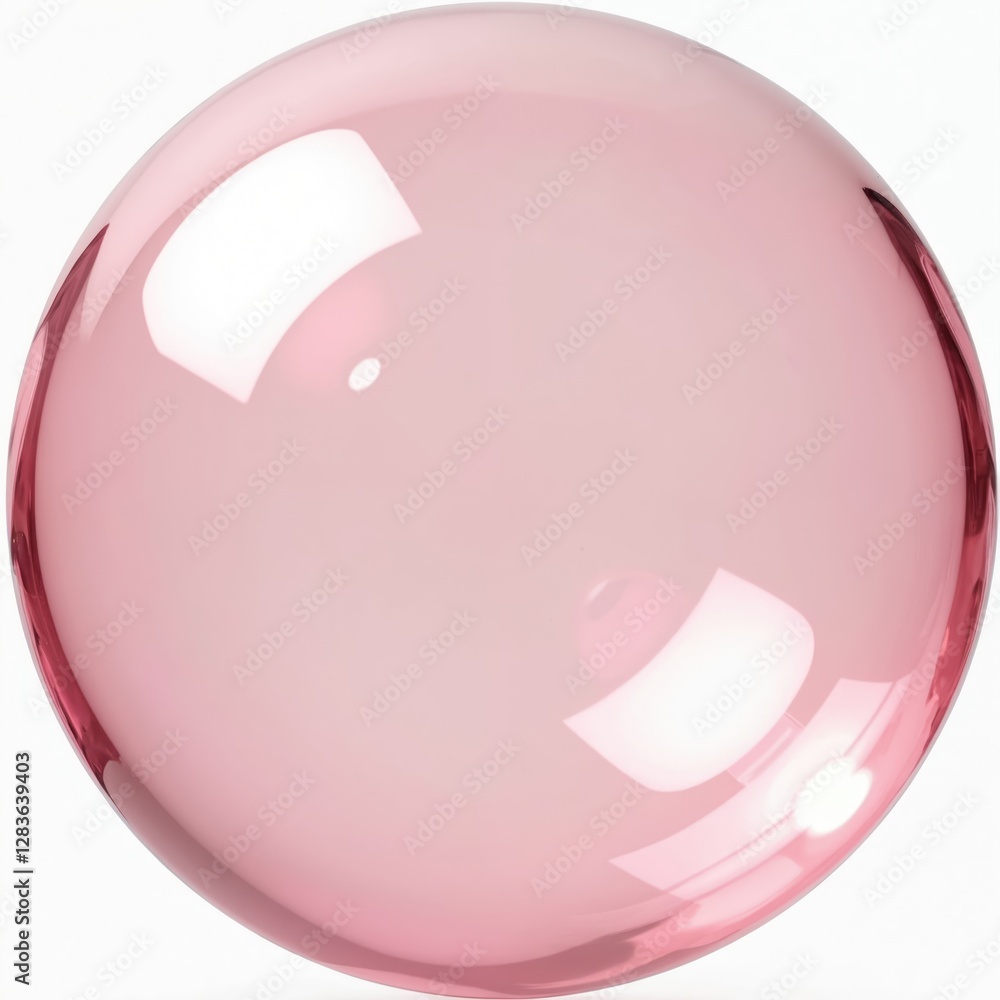 Poster Isolated clear pink bubble on white background. Transparency, round shape, sphere form. Realistic glassy element. Glossy surface. Clean abstract dripped liquid. Aesthetic 3D gradient design.