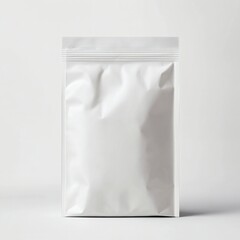 Simple White Resealable Plastic Pouch Mockup with Zip-Lock Closure on Light Gray Background for Modern Packaging Presentation