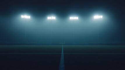 College stadium with the stadium lights turning on before the game begins. Featuring anticipation and excitement