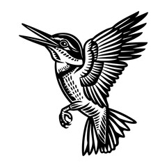 A kingfisher icon illustration black white vector