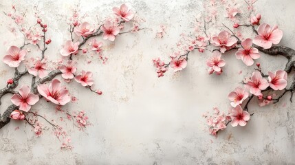 Delicate pink cherry blossoms on a textured background, creating a serene atmosphere.