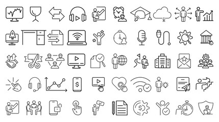 
Training and Workshop line icons collection. Big UI icon set. Thin outline icons pack. Linear business simple symbol collection. 