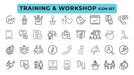 Teamwork and business line icons collection. Big UI icon set. Thin outline icons pack. Vector illustration