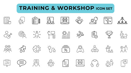 Teamwork and business line icons collection. Big UI icon set. Thin outline icons pack. Vector illustration