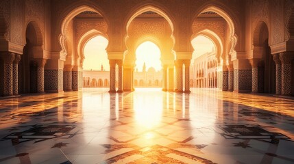 Obraz premium Majestic Architectural Beauty of Ancient Moroccan Palace at Sunset