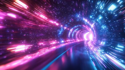 Obraz premium Neon Lights Illuminate Futuristic Tunnel Path