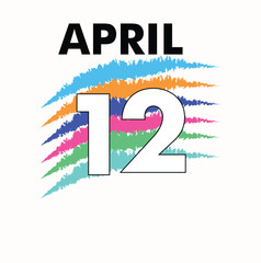 April 12 Vector Shape with white background of image and multicolor background of date. 12th day of april. 
Daily date of calendar.