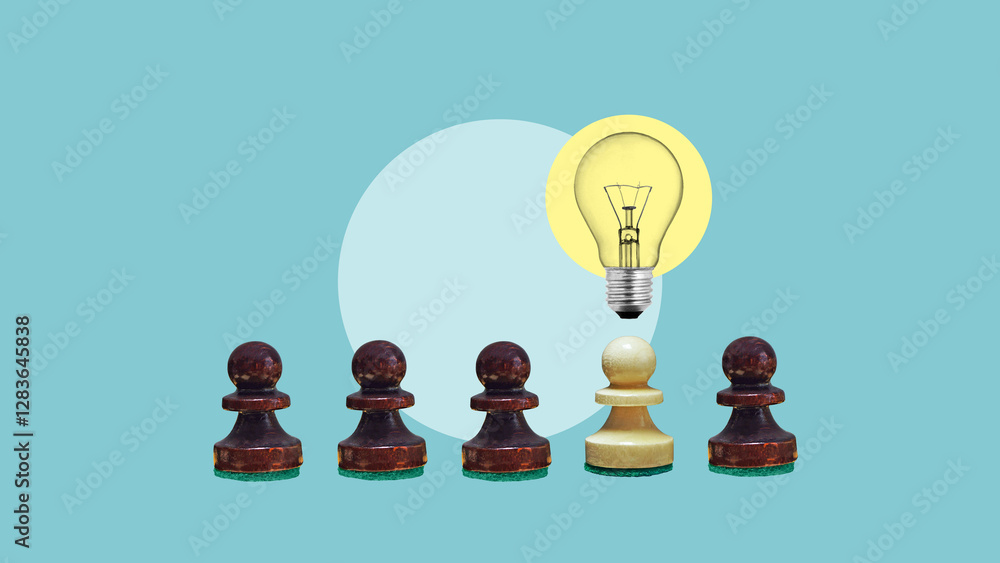 Poster Brainstorming and new business idea. Innovation and success. Light bulb as symbol of learning and creative thinking