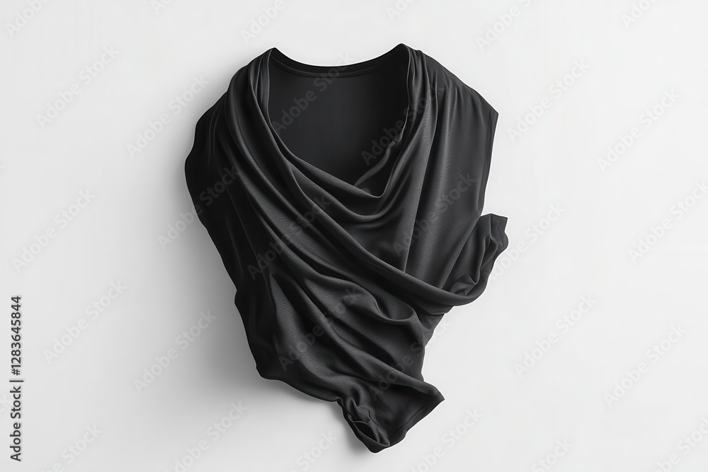 Wall mural hyperrealistic black tshirt mockup with dynamic fabric folds studio lighting crisp shadows floating 