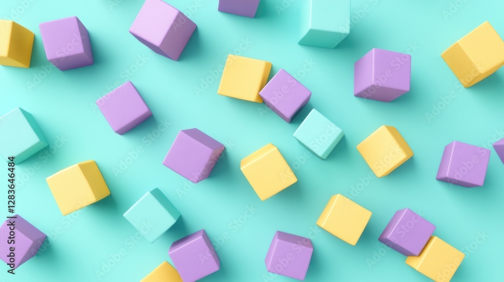 Poster pastel geometric cubes pattern - colorful and playful abstract design