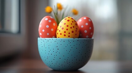 Colorful Easter Eggs in a Decorative Bowl, Festive Spring Holiday Arrangement