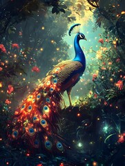 Fototapeta premium A_magical_peacock_with_glowing_feathers