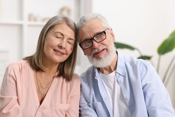 Cute elderly couple enjoying time together at home