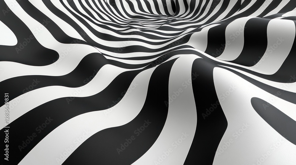 Poster captivating black and white striped pattern with dynamic wavy design