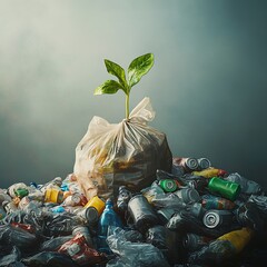 Pile of Plastic Bags, Bottles, and Cans - Recycling Concept