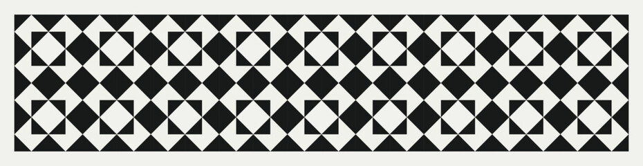 Seamless black and white half square triangle pattern. Graphical illustration for a unique wall decor, textiles and interior design.