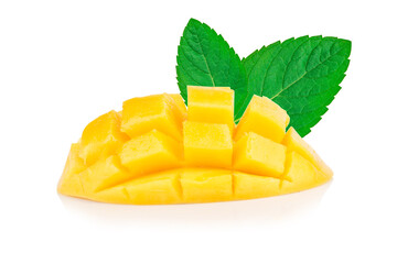 mango yellow Peel square cube piece isolated on white background