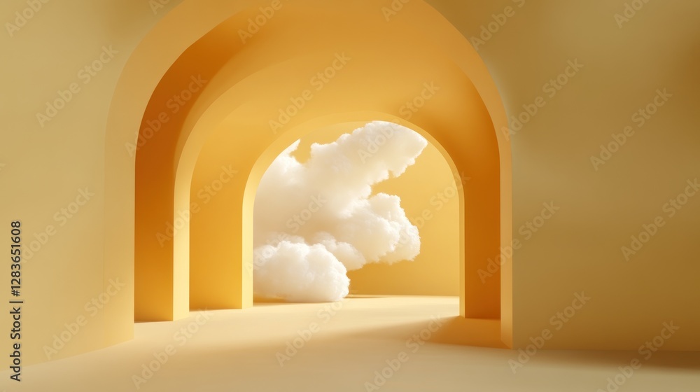 Poster dreamy portal, abstract arches framing ethereal clouds in a serene setting