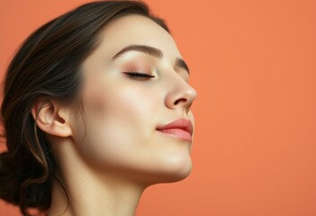 Fototapeta premium Photorealistic portrait of a female person with eyes closed