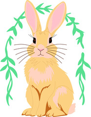 Cute Easter Bunny with pastel eggs and spring flowers. Perfect for holiday cards, decorations, and festive designs. Cheerful and whimsical illustration for Easter-themed projects.