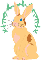 Cute Easter Bunny with pastel eggs and spring flowers. Perfect for holiday cards, decorations, and festive designs. Cheerful and whimsical illustration for Easter-themed projects.