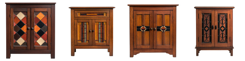 Collection of Ornately Carved Antique Wooden Cabinets Dressers and Drawers Showcasing Elegant Home Furnishing Decor in a Warm and Inviting Classic Interior Design Setting